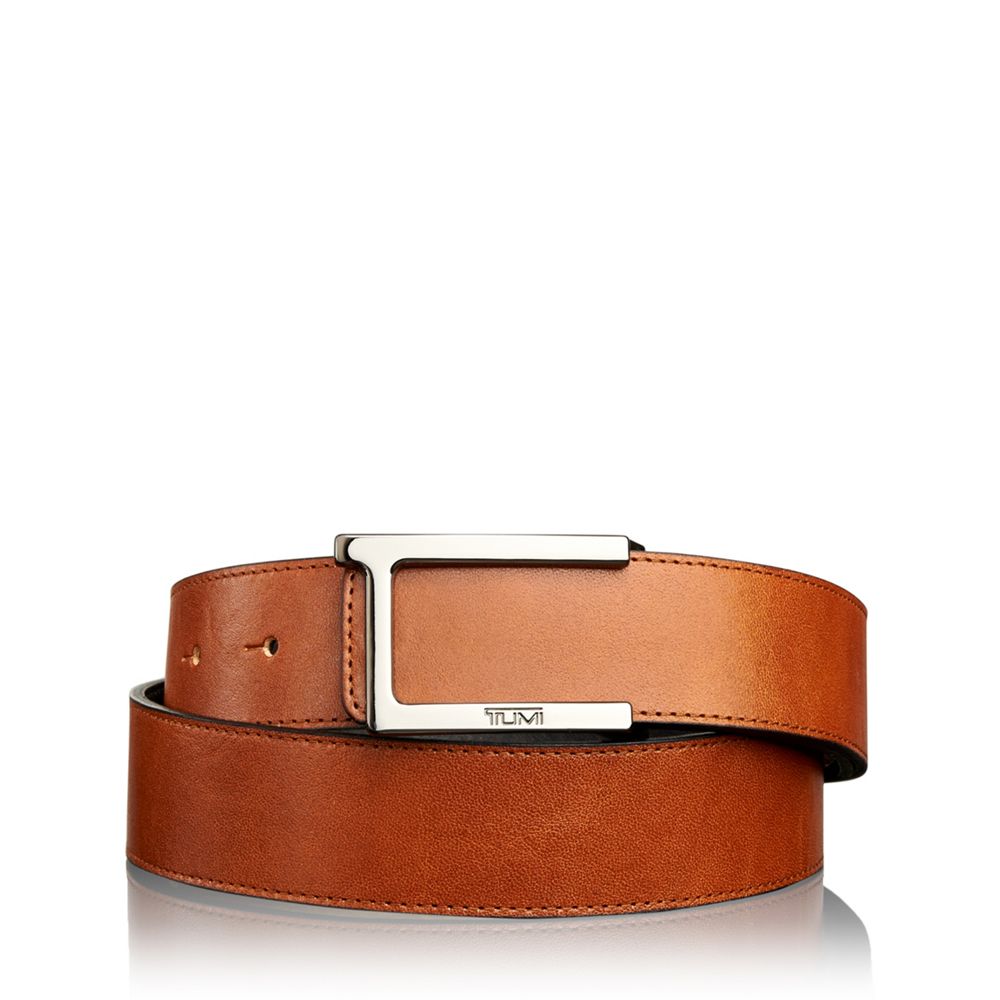 Cinto T Buckle Leather Reversible Belt 38 Marrom