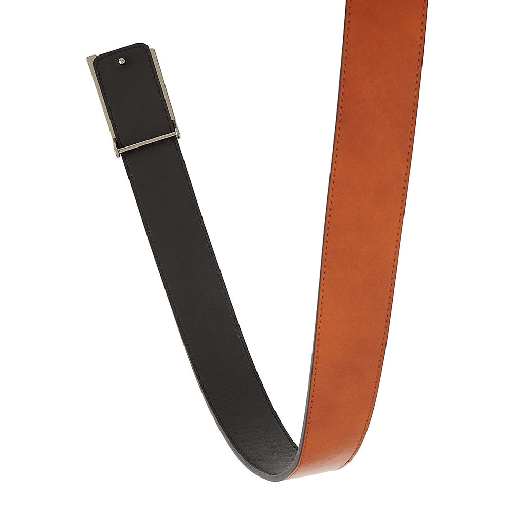 Cinto T Buckle Leather Reversible Belt 38 Marrom