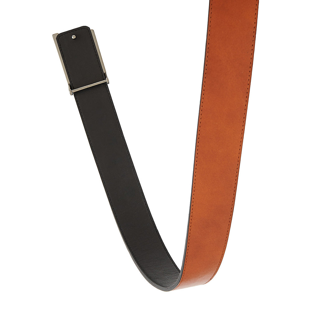 Cinto T Buckle Leather Reversible Belt 36 Marrom